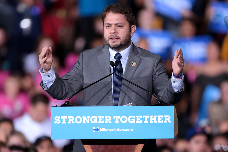 Ruben Gallego speaking at a Hillary Clinton rally