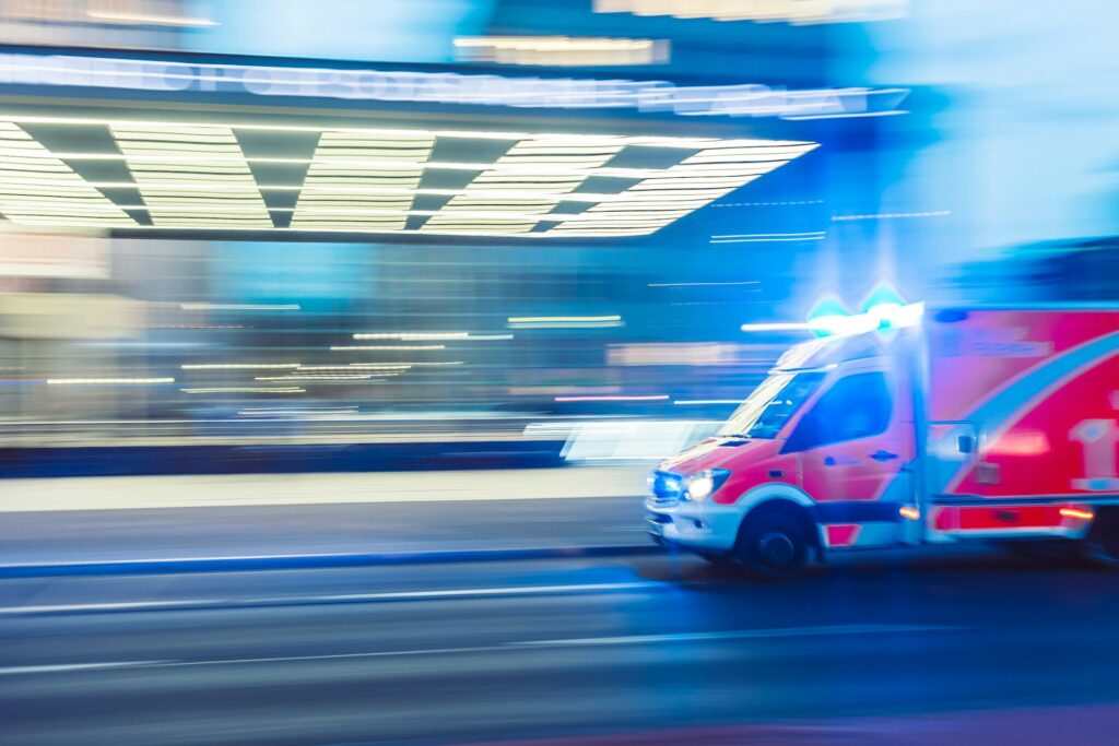 An ambulance racing to the hospital