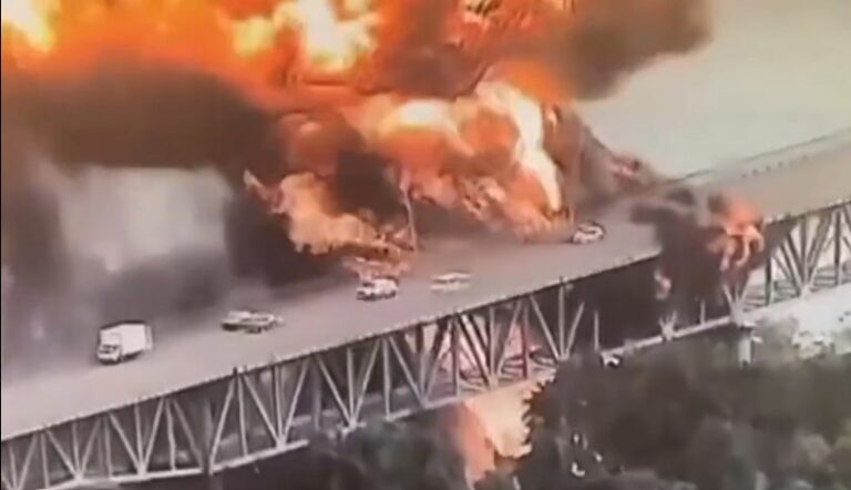 An explosion on a bridge
