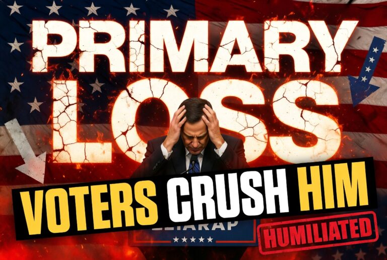 Flag background with "Primary Loss" and "Voters Crush Him" text