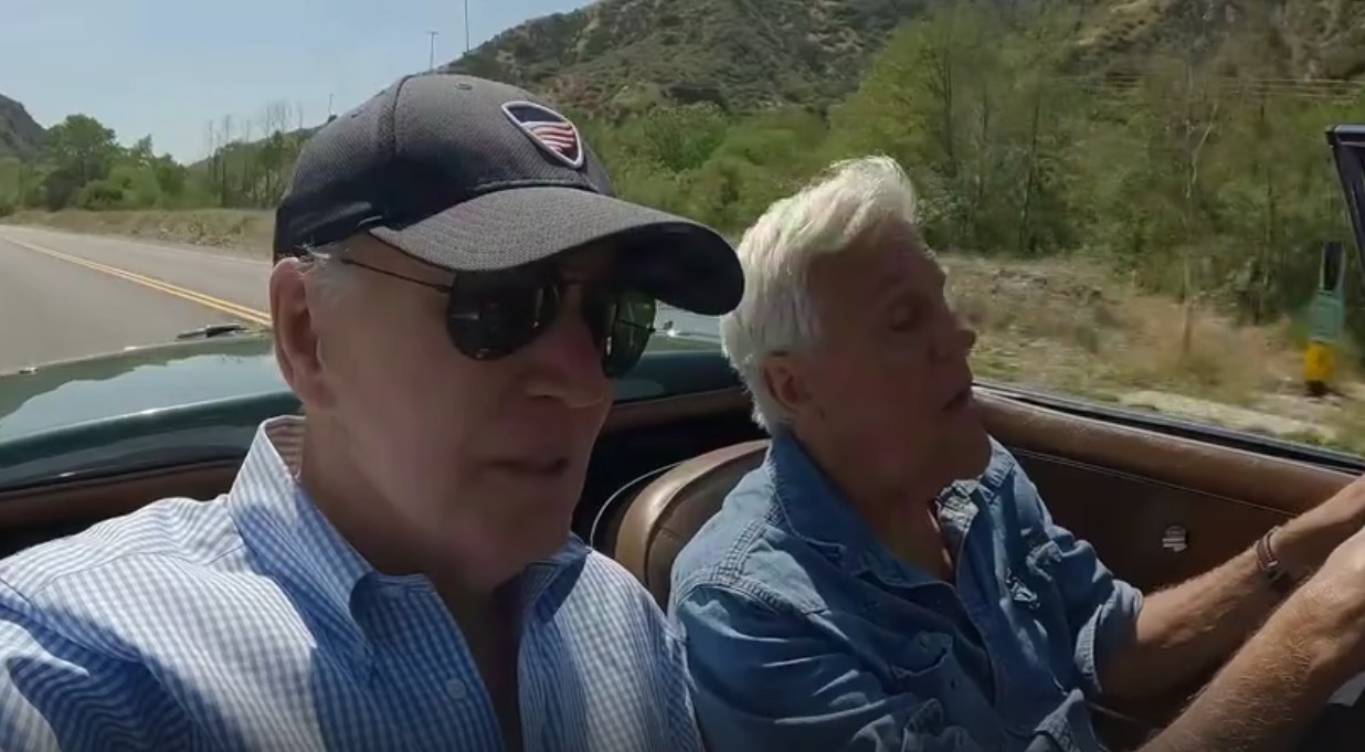 Joe Biden and Jay Leno in a car