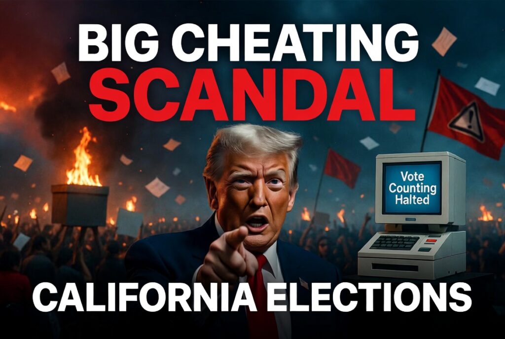 Image with Big Cheating Scandal and California Elections text