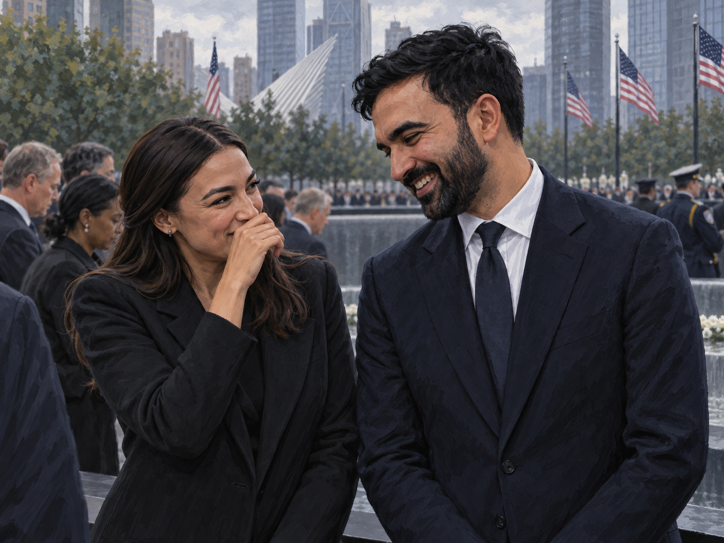 AOC and Zohran Mamdani laughing (AI rendered image)