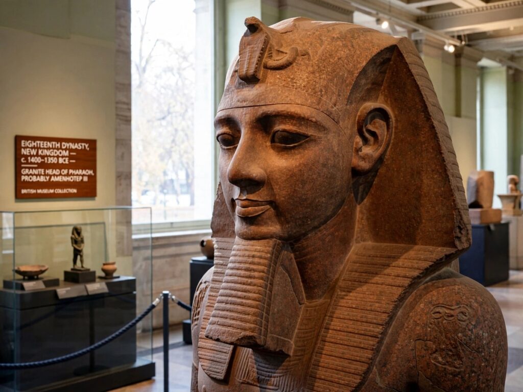 Carved stone and monumental Ramesses II statue remains uncovered at Behbeit El-Hagar in Egypt