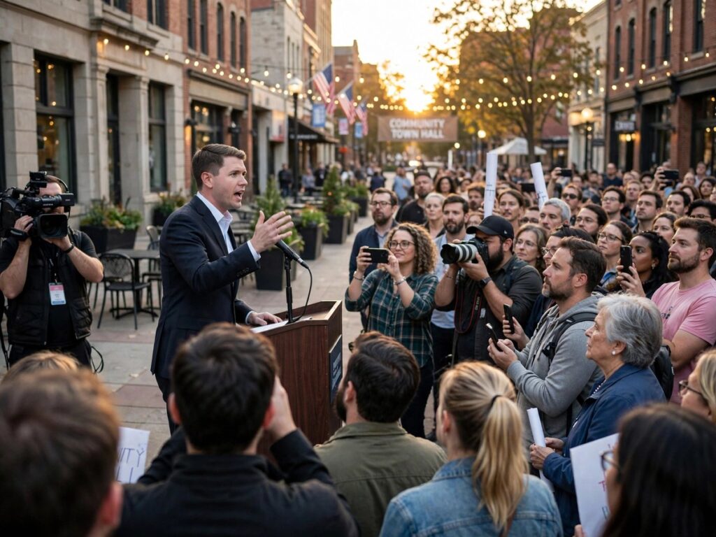 James Talarico speaking at a rally at The Backyard