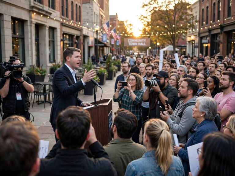 James Talarico speaking at a rally at The Backyard