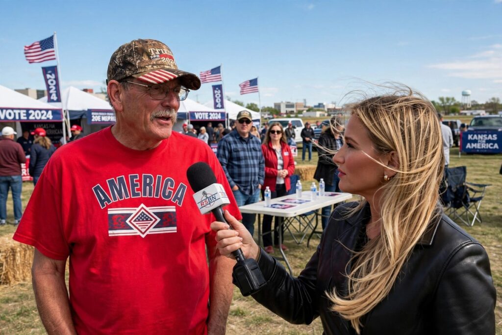 Trump supporters line up outside Heartland Credit Union Arena in Kansas before President Trump's rally