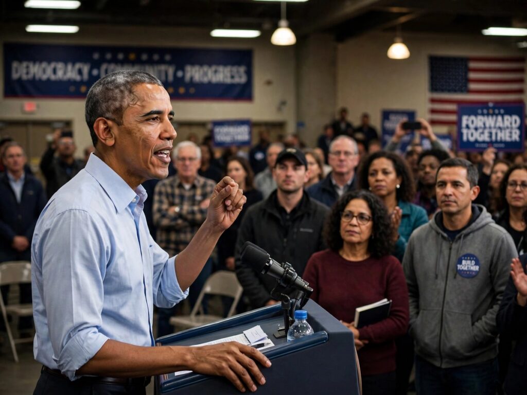 Barack Obama campaigning for Democrats in Ohio while criticizing President Trump
